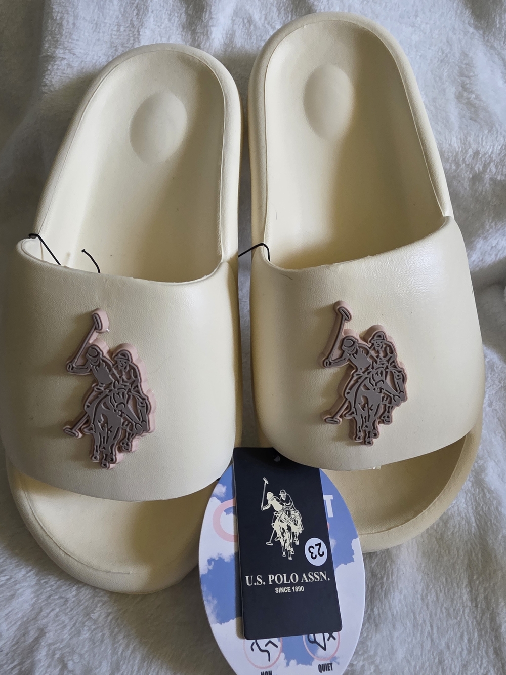 U.S. Polo Assn. Cream Slide Sandals with Polo Logo